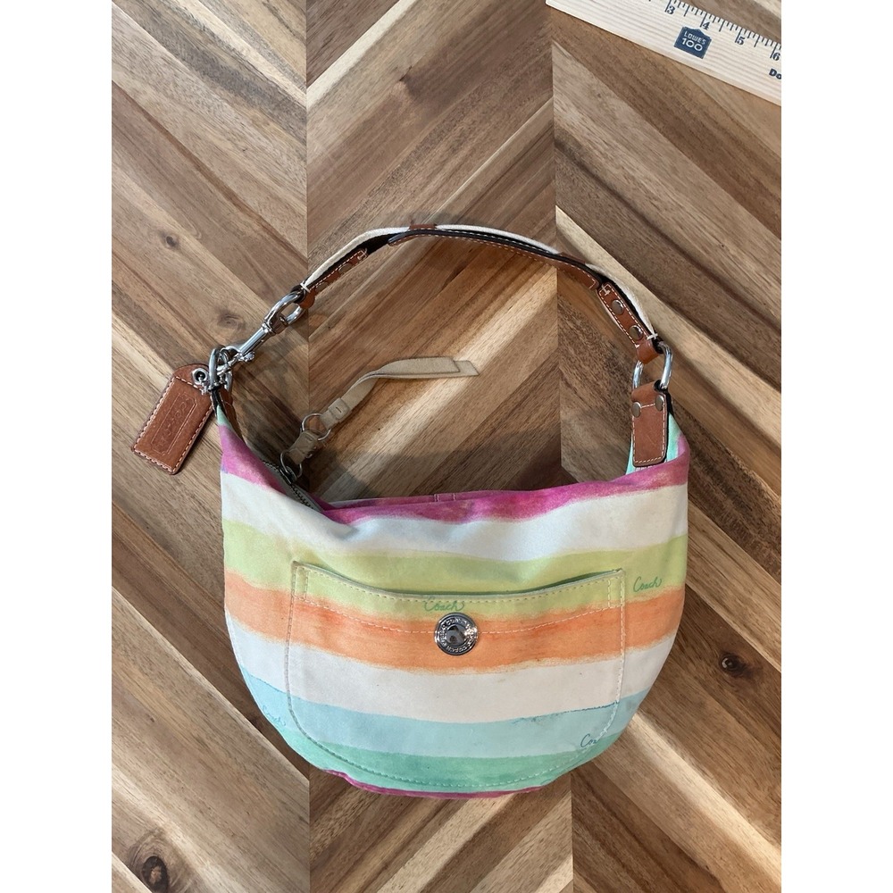 Coach Multicolor Pastel Stripe Hobo - Pink, Orange, Yellow, Green, Blue